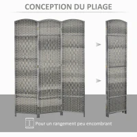 HOMCOM Paravent intérieur en bois 3 panneaux séparateur de pièce pliable pour salon chambre 135 x 180 cm gris(m-4)