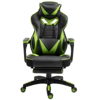 Vinsetto Chaise gaming Ergonomique, Fauteuil de Bureau confortable avec Repose-Pied, Appuie-Tête et coussin lombaire, Hauteur Réglable, noir et vert(m-13)