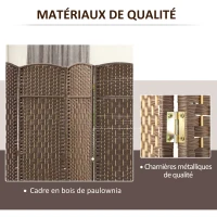 HOMCOM Paravent intérieur en bois 4 panneaux séparateur de pièce pliable pour salon chambre 180 x 180 cm marron(m-6)