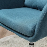 HOMCOM Fauteuil de salon chaise relax fauteuil de chambre grand confort - coussins lombaires hauteur réglable pivotant 360° piètement en métal chromé - bleu canard(m-11)