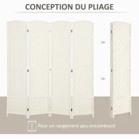 HOMCOM Paravent intérieur en bois 4 panneaux séparateur de pièce pliable pour salon chambre 180 x 180 cm blanc(m-4)