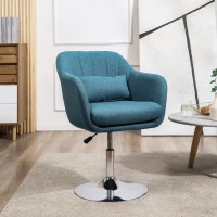 HOMCOM Fauteuil de salon chaise relax fauteuil de chambre grand confort - coussins lombaires hauteur réglable pivotant 360° piètement en métal chromé - bleu canard(m-8)