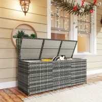 Outsunny Panca Contenitore Rialzata con Fodera Interna, in Acciaio e Rattan, 180x60x73 cm, Grigio e Crema(m-9)