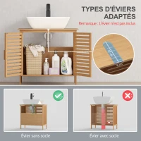 kleankin Meuble sous lavabo salle de bain en bambou meuble sous vasque 2 portes 66 x 29 x 61,5 cm(m-4)