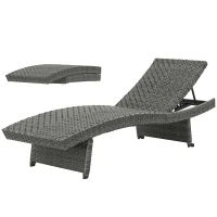 Outsunny Outdoor PE Rattan Sun Lounger, Folding Wicker Garden Lounger Recliner with 4-Level Adjustable Backrest, Rolling Sunbed Lounge Chair with Wheels, Non-Slip Legs for Balcony, Beach, Mixed-grey(m-11)