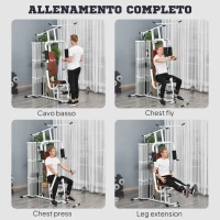 HOMCOM Stazione Fitness Multifunzione per Casa e Palestra con 4 Imbottiture, in Acciaio e PU, 150x110x210 cm, Bianco(m-4)