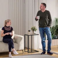 HOMCOM Măsuță de Cafea în Formă de C din Sticlă și Oțel, 46x25x63.5 cm, Negru(m-9)