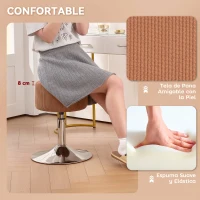 HOMCOM Taburete de Cocina Regulable en Altura 52-66 cm Tapizado en Pana Giratorio en 360° Marrón(m-6)