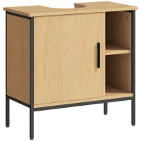 HOMCOM Mueble bajo Lavabo con Puerta y Estante Ajustable para Lavabo con Pedestal 60x30x59,5 cm Roble(m-1)