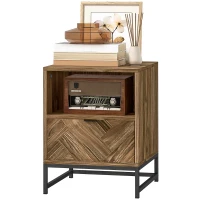 HOMCOM Bedside Table with Drawer and Shelf, Side End Table with Steel Legs for Living Room, Bedroom, Brown Wood Effect(m-11)