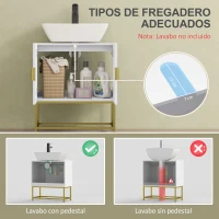 kleankin Mueble para Debajo del Lavabo Moderno Armario Bajo con 2 Puertas y Patas de Acero 60x30x65 cm Blanco y Dorado(m-4)