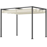 Outsunny Pérgola de Jardín 3x2m Cenador de Techo Retráctil de Poliéster Recubrimiento Resistente para Celebraciones Fiestas Crema(m-10)