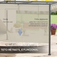 Outsunny Pérgola 298x213x221 cm Pérgola de Jardim com Teto Retrátil de Poliéster com Revestimento Creme(m-5)