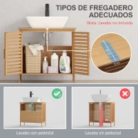 kleankin Mueble para Debajo del Lavabo de Bambú Armario de Baño de Suelo con 2 Puertas 66x29x61,5 cm Natural(m-4)