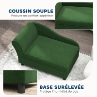 PawHut Canapé chien chat sur pied avec coffre de rangement style moderne coussin d'assise amovible 76 x 45 x 43 cm vert(m-7)