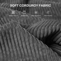 HOMCOM Modern 3 Seater Sofa with Spring Cushion, 212 cm Fabric Jumbo Cord Sofa Couch with 2 Scatter Cushions, Upholstered Corduroy Settee for Living Room, Bedroom, Home Office, Grey(m-6)