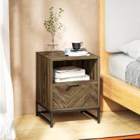 HOMCOM Bedside Table with Drawer and Shelf, Side End Table with Steel Legs for Living Room, Bedroom, Brown Wood Effect(m-2)