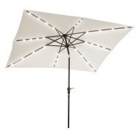 Outsunny Parasol de Terraza Exterior 268x205x248 cm con Techo Inclinable hasta 45° Luces LED Solares y Manivela Blanco Crema