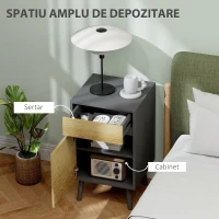 HOMCOM Noptieră Modernă cu Sertar și Dulăpior fără Mânere Gri Închis(m-4)