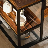 HOMCOM Estante de Cozinha com Tomada de Corrente Estilo Industrial com Prateleiras Ganchos Móvel Auxiliar 116x70x182 cm Marrom Rústico(m-9)