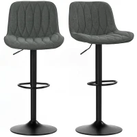 HOMCOM Set of Two Linen-Look Bar Stools - Charcoal Grey(m-10)
