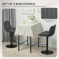 HOMCOM Set of Two Linen-Look Bar Stools - Charcoal Grey(m-4)