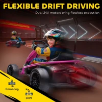 HOMCOM 24V Electric Go Kart for Kids, Drift Ride-On Racing Go Kart with 2 Speeds, for Boys Girls Aged 8-12 Years Old, Pink(m-5)