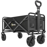 Outsunny Folding Steel Frame Garden Storage Cart, with Wheels and Handle - Black(m-1)