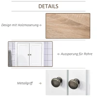 kleankin Waschbeckenunterschrank Badezimmerschrank Unterschrank Schrank mit verstellbarem Regal Weiß+Natur 60 x 30 x 60 cm(m-6)