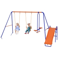 Outsunny Columpio Infantil 4 en 1 Columpio para Niños con 2 Columpios Individuales 1 Columpio del Planeador 1 Tobogán Multicolor