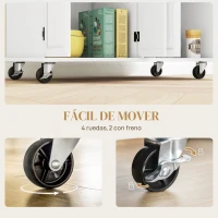 HOMCOM Isla de Cocina con Encimera de Madera de Caucho con Cajones Armarios y Ruedas con Freno 111x44,5x90,5 cm Blanco y Roble(m-7)