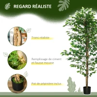 HOMCOM Lot de 2 plantes artificielles ficus hauteur 1,80 m tronc branches liane lichen feuilles grand réalisme pot inclus vert(m-5)