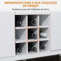 HOMCOM Aparador de Cozinha com 2 Gavetas 2 Armários com Prateleiras Ajustáveis e Suporte para 9 Garrafas 110x35x75 cm Branco e Madeira(m-5)