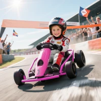 HOMCOM 24V Electric Go Kart for Kids, Drift Ride-On Racing Go Kart with 2 Speeds, for Boys Girls Aged 8-12 Years Old, Pink(m-2)