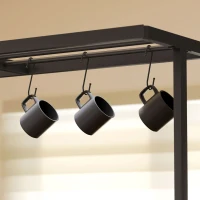 HOMCOM Estante de Cozinha com Tomada de Corrente Estilo Industrial com Prateleiras Ganchos Móvel Auxiliar 116x70x182 cm Marrom Rústico(m-8)