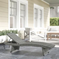 Outsunny Outdoor PE Rattan Sun Lounger, Folding Wicker Garden Lounger Recliner with 4-Level Adjustable Backrest, Rolling Sunbed Lounge Chair with Wheels, Non-Slip Legs for Balcony, Beach, Mixed-grey(m-2)