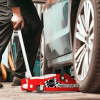 HOMCOM Hydraulic Low Profile Floor Jack, 2.5 Tonne Heavy Duty Steel Trolley Car Jack Lift with 80-360 mm Lifting Range, Wheels, Top Handle, Red(m-2)