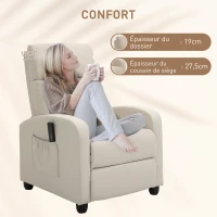 HOMCOM Fauteuil de Relaxation et Massage électrique avec Inclinaison Manuelle Dossier Repose-Pied réglable revêtement synthétique Crème(m-6)