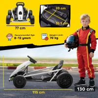 HOMCOM 24V Electric Go Kart for Kids, Drift Ride-On Racing Go Kart with 2 Speeds, for Boys Girls Aged 8-12 Years Old, White(m-3)
