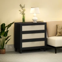 HOMCOM Rattan Bedroom Chest of Drawers, 3 Drawers Storage Unit, Boho Dresser for Living Room, Hallway, Black(m-8)