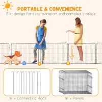 PawHut 16 Panels Heavy Duty Puppy Playpen, for Small Dogs, Indoor and Outdoor Use - Grey(m-6)