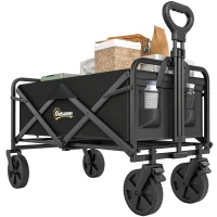 Outsunny Folding Steel Frame Garden Storage Cart, with Wheels and Handle - Black(m-10)