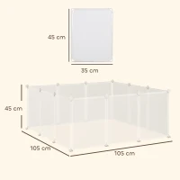 PawHut Valla para Mascotas, Jaula Modular, Recinto Interior de Plástico Transparente con 12 Paneles, 24 Conectores, para Conejos, Cobayas, Chinchillas, 105x105x45 cm, Blanco(m-3)