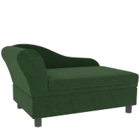 PawHut Canapé chien chat sur pied avec coffre de rangement style moderne coussin d'assise amovible 76 x 45 x 43 cm vert(m-1)