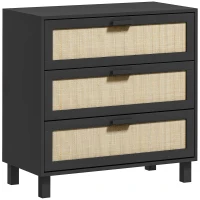 HOMCOM Rattan Bedroom Chest of Drawers, 3 Drawers Storage Unit, Boho Dresser for Living Room, Hallway, Black(m-1)
