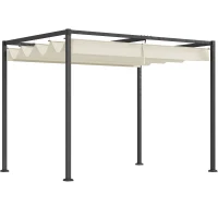 Outsunny Pérgola de Jardín 3x2m Cenador de Techo Retráctil de Poliéster Recubrimiento Resistente para Celebraciones Fiestas Crema(m-1)