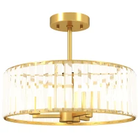 HOMCOM Deckenlampe, Kronleuchter-Design, Kristallschirm, 3 Glühbirnen, Metall, Goldfarben(m-10)
