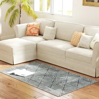 HOMCOM Teppich Wohnzimmerteppich im Modern Stil, waschbar Flächenteppich 150 x 80 cm Dunkelgrau(m-10)