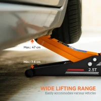 HOMCOM 2.5 Ton Hydraulic Low-Profile Floor Jack, with 7.5-47cm Lifting Range, Wheels, Orange(m-4)