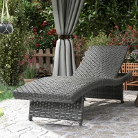 Outsunny Outdoor PE Rattan Sun Lounger, Folding Wicker Garden Lounger Recliner with 4-Level Adjustable Backrest, Rolling Sunbed Lounge Chair with Wheels, Non-Slip Legs for Balcony, Beach, Mixed-grey(m-9)